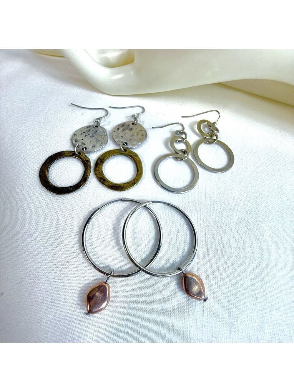 Fashion Dangle Earrings Lot Mixed Metal Hoop Circle Styles 3 Pairs